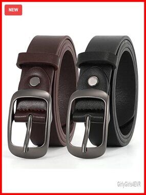 Plus Size Leather Belts 2 Pack with Solid Pin Buckle for Jeans Pants Dress